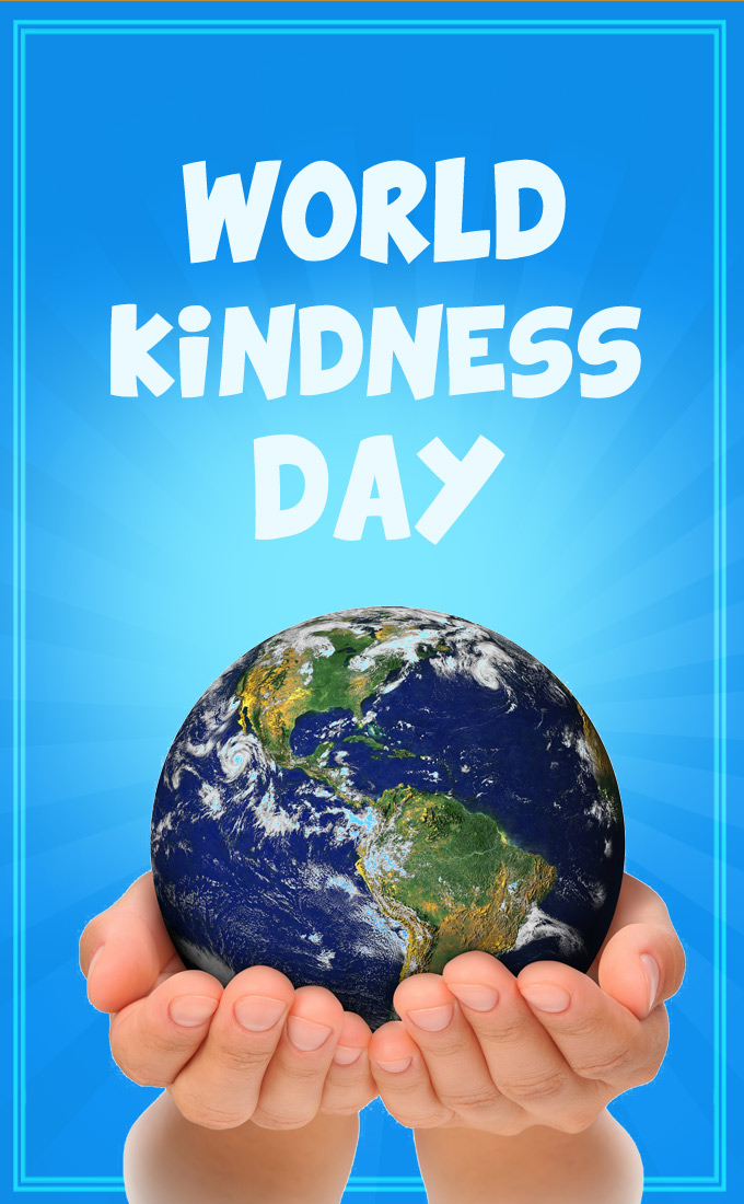 World Kindness Day picture with hands holding the globe, vertical rectangle shape (tall rectangle shape picture)