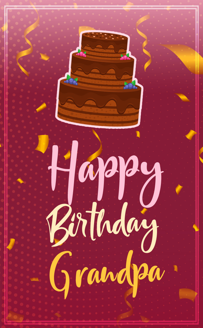 Happy Birthday Grandpa Image with cartoon cake, vertical long picture (tall rectangle shape picture)