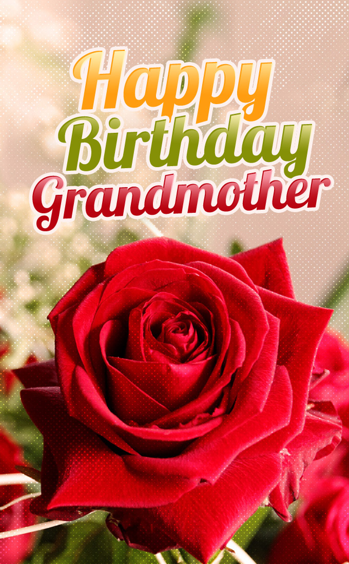 Happy Birthday Grandmother vertical long image with beautiful roses (tall rectangle shape picture)