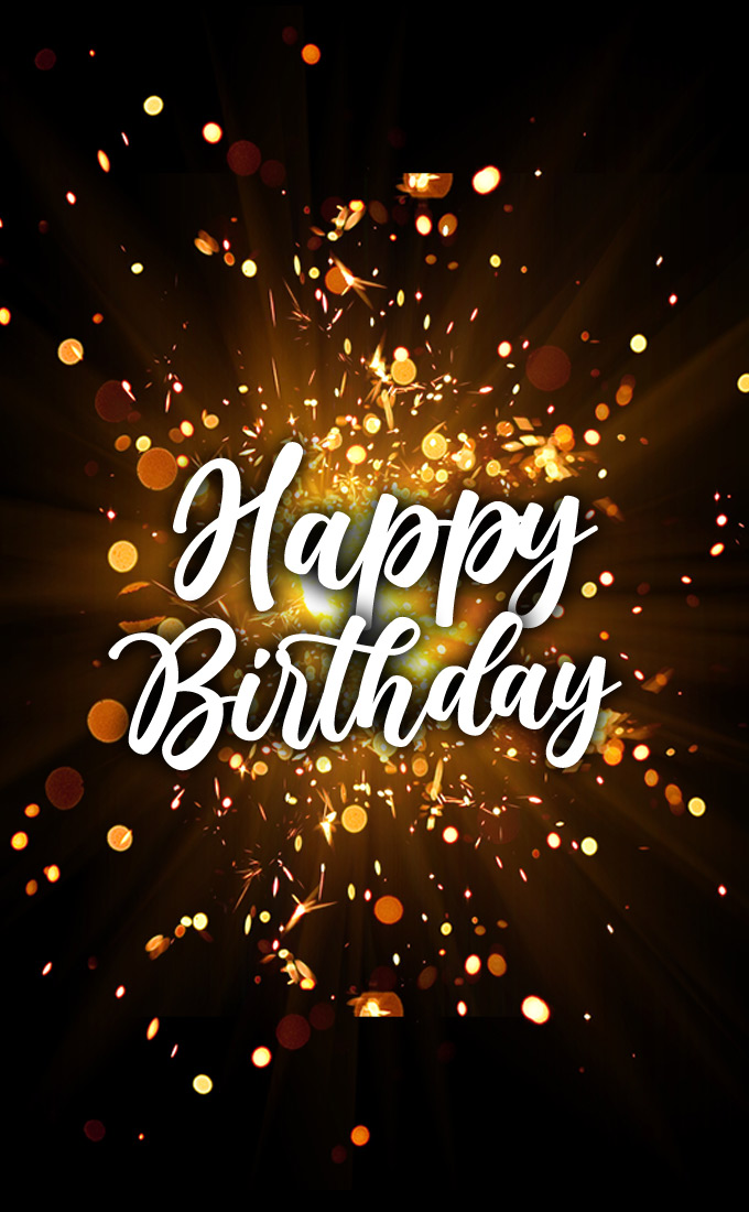 Happy birthday vertical tall image with sparkler on dark background (tall rectangle shape picture)