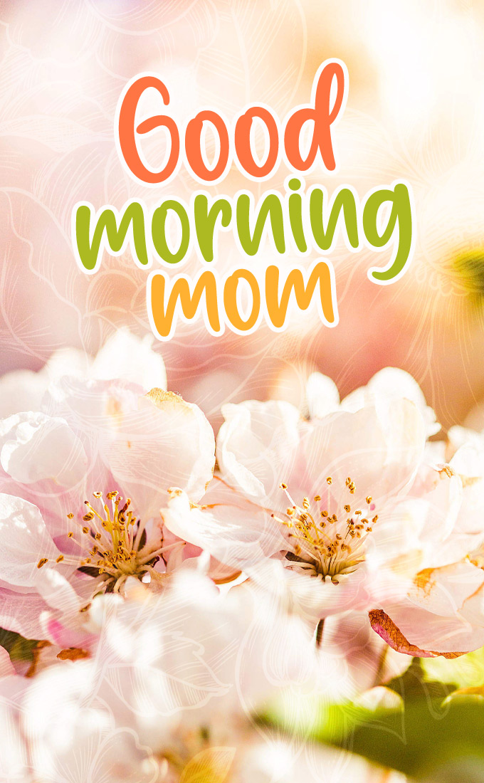 Good Morning Mom vertical tall image with colorful caption and floral background (tall rectangle shape picture)