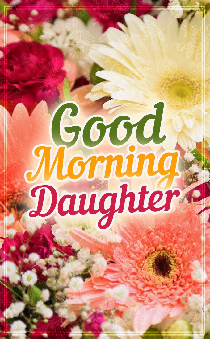 Good Morning Daughter vertical tall image with floral background (tall rectangle shape picture)