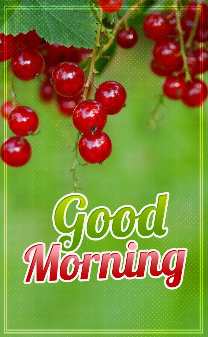 Good Morning vertical tall picture with redcurrants (tall rectangle shape picture)