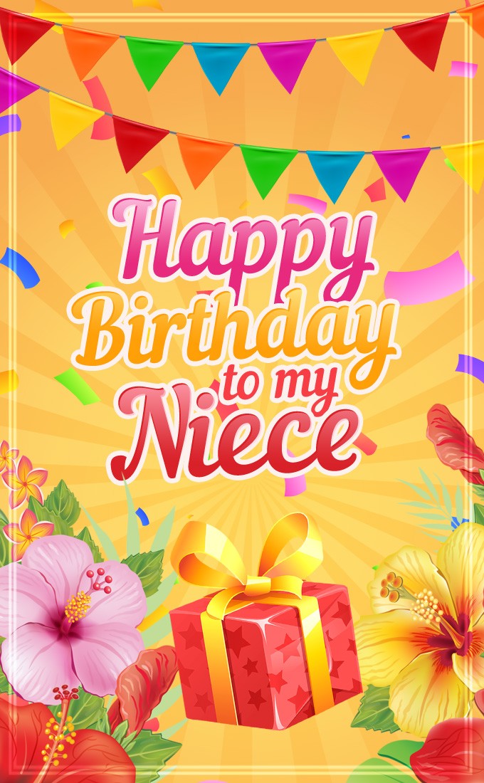 Happy Birthday Niece vertical tall picture with colorful confetti (tall rectangle shape picture)