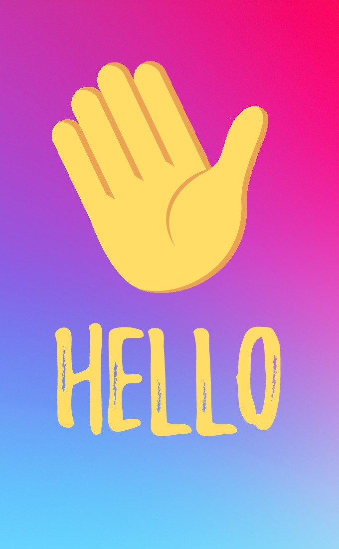 Hello, picture with waving hand (tall rectangle shape picture)