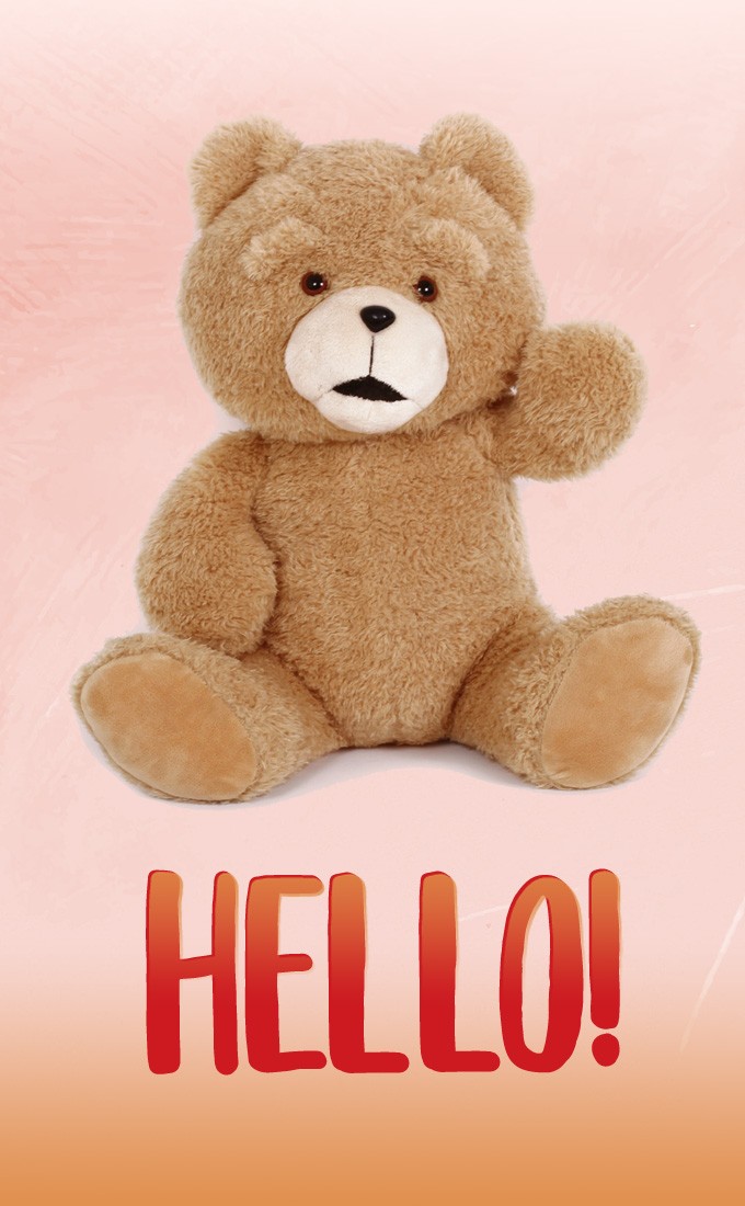 Hello vertical tall image with teddy bear (tall rectangle shape picture)