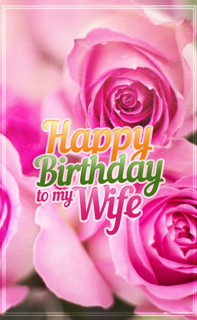 Happy Birthday Wife veritcal tall Image with pink roses (tall rectangle shape picture)