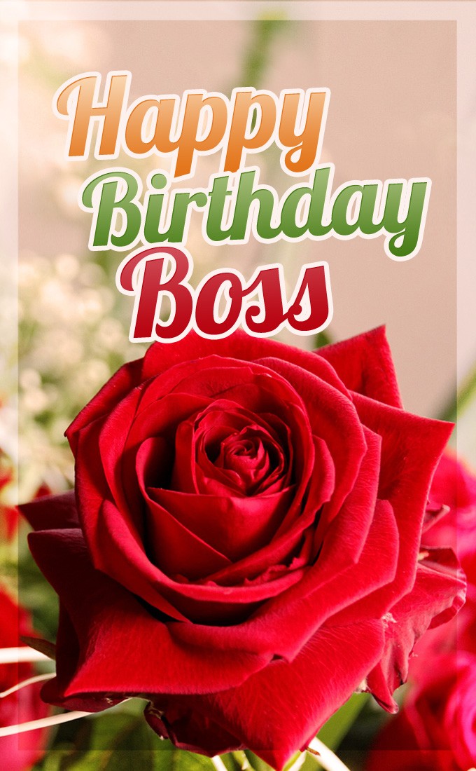 Happy Birthday Boss vertical tall picture with beautiful roses (tall rectangle shape picture)