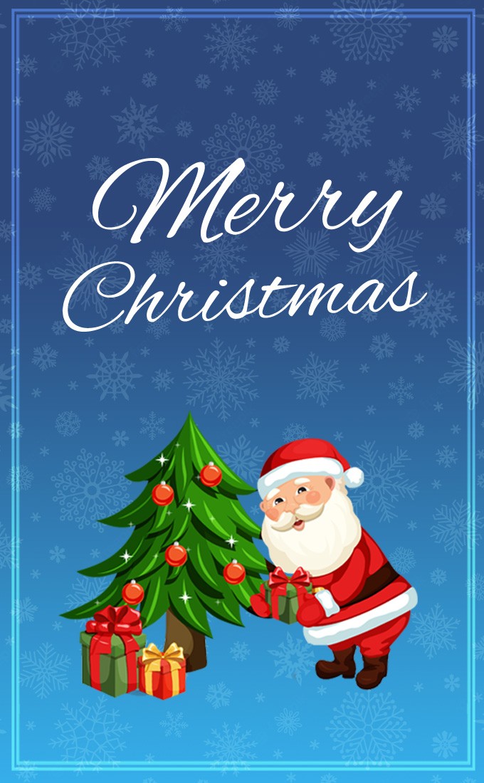 Merry Christmas vertical tall image with funny Santa (tall rectangle shape picture)