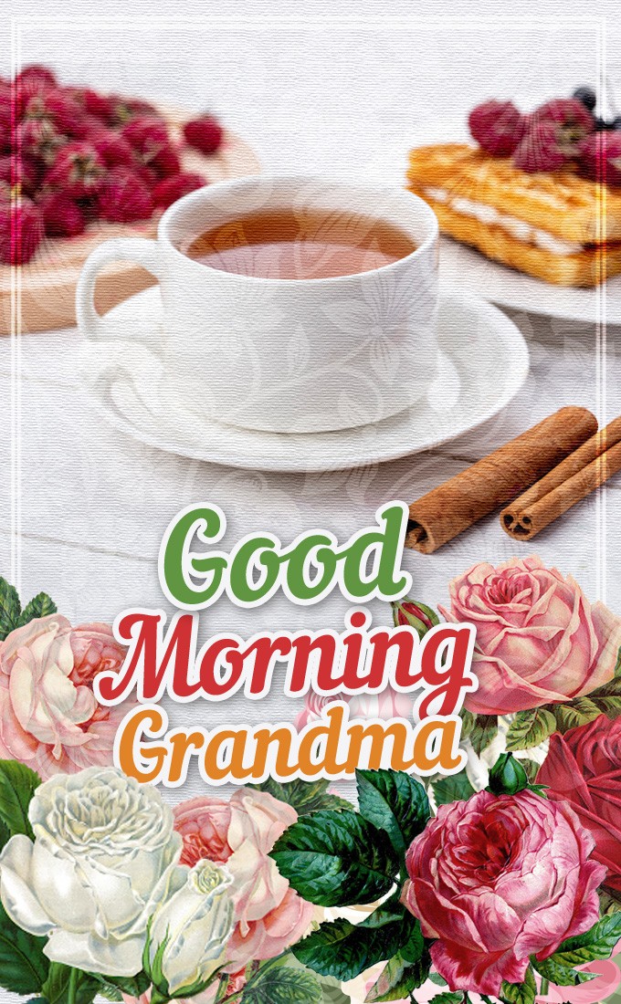 Good Morning Grandma vertical tall image with breakfast photo (tall rectangle shape picture)