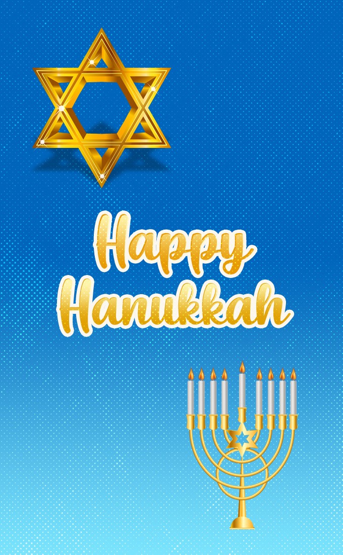 Happy Hanukkah vertical tall Image with star of David (tall rectangle shape picture)