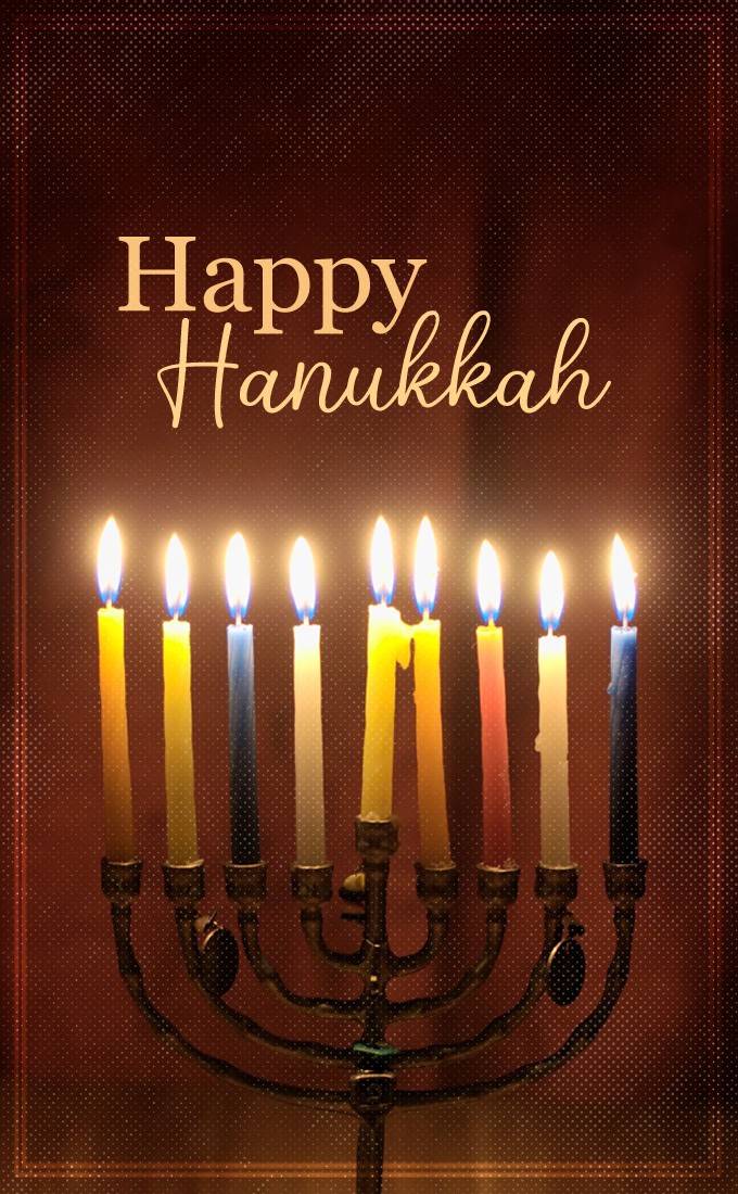 Happy Hanukkah vertical tall card with Menorah photo (tall rectangle shape picture)