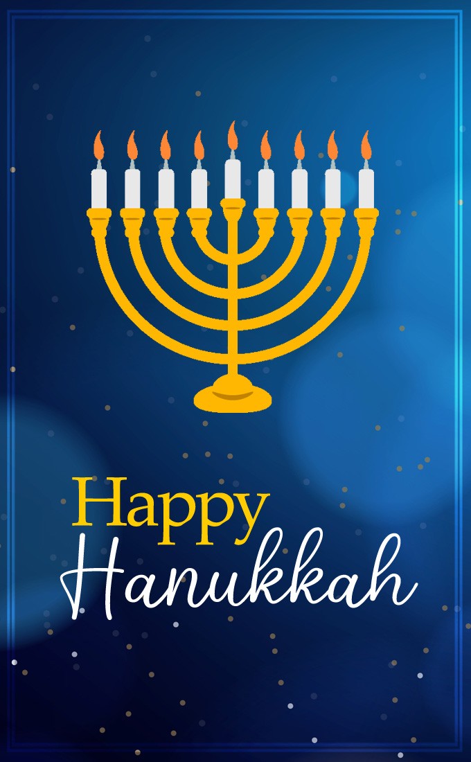 Happy Hanukkah vertical tall Image with Menorah (tall rectangle shape picture)