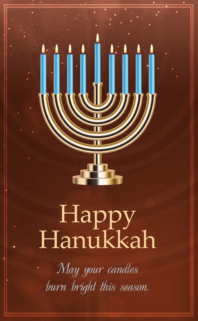 Happy Hanukkah vertical tall image with beautiful candlestick (tall rectangle shape picture)