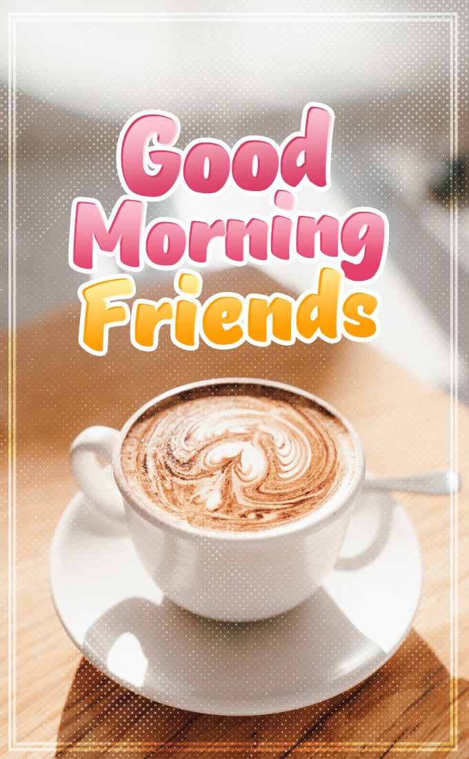 Good Morning Friends vertical tall picture with cup of coffee (tall rectangle shape picture)