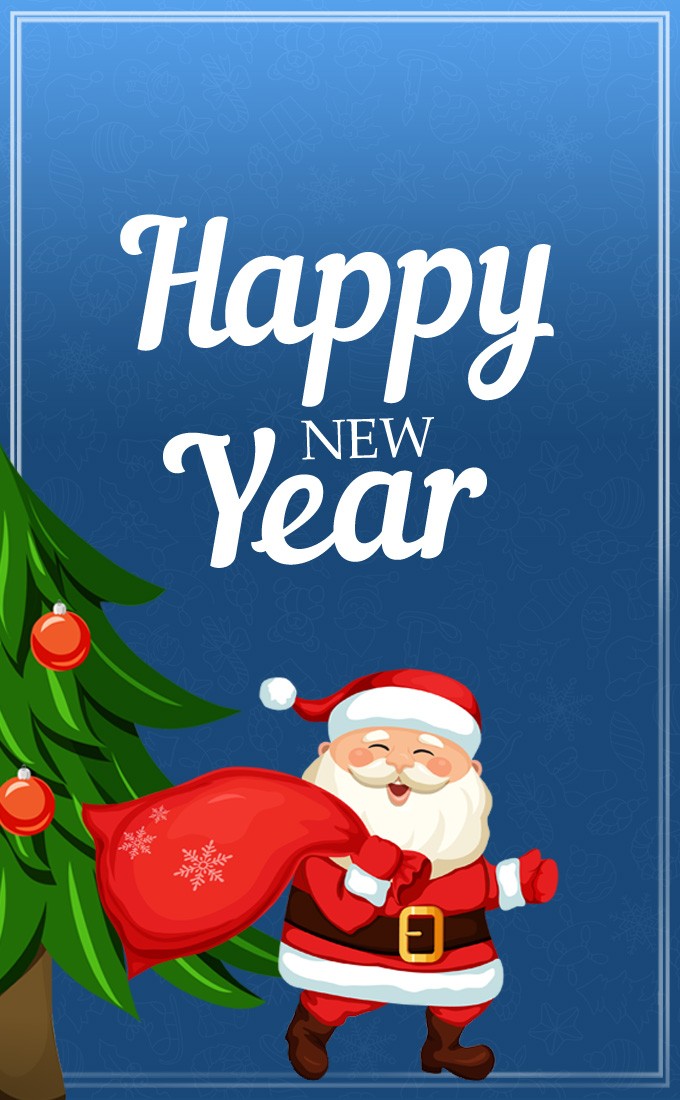 Happy New Year vertical tall picture with Santa Claus (tall rectangle shape picture)