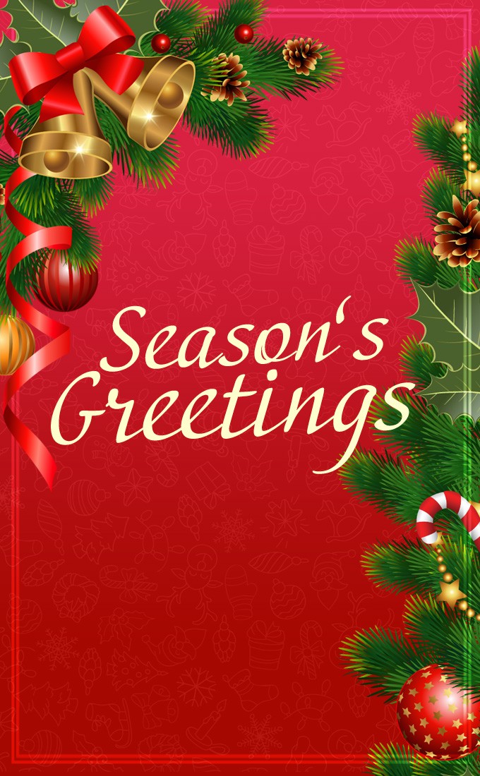 Season's Greetings vertical tall Image with beautiful decorations (tall rectangle shape picture)