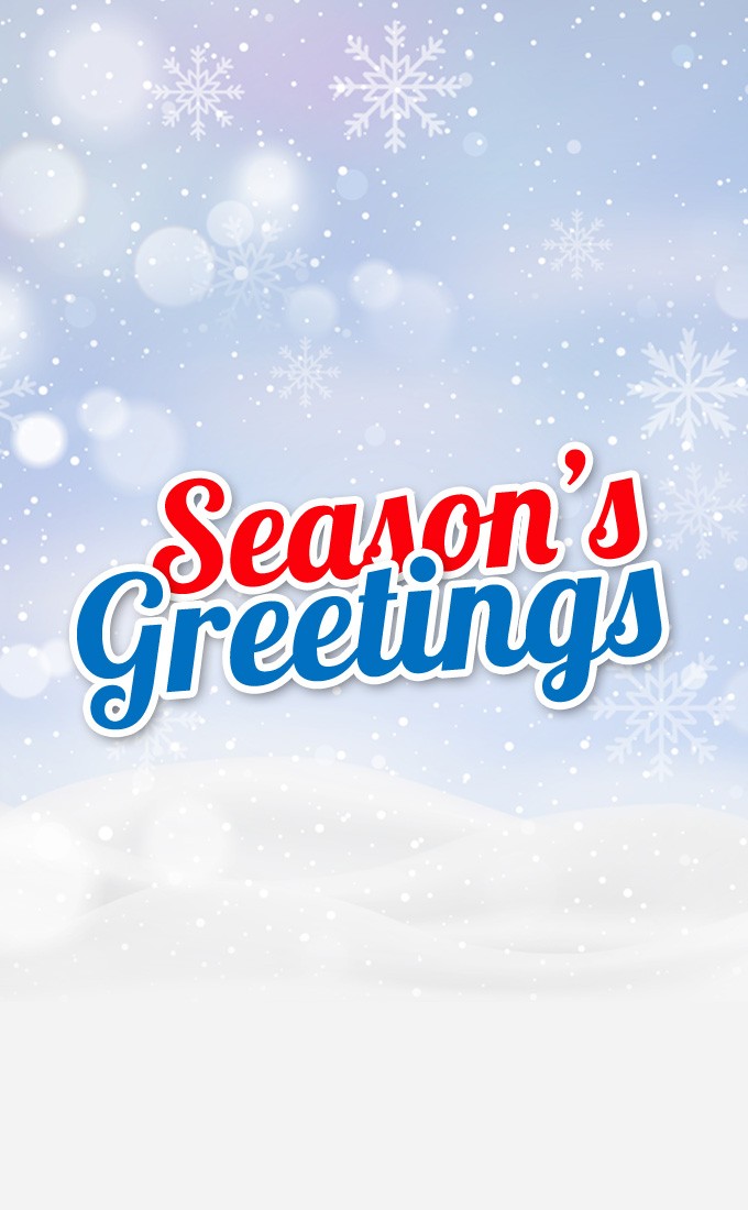 Season's Greetings vertical tall Image with snowflakes (tall rectangle shape picture)