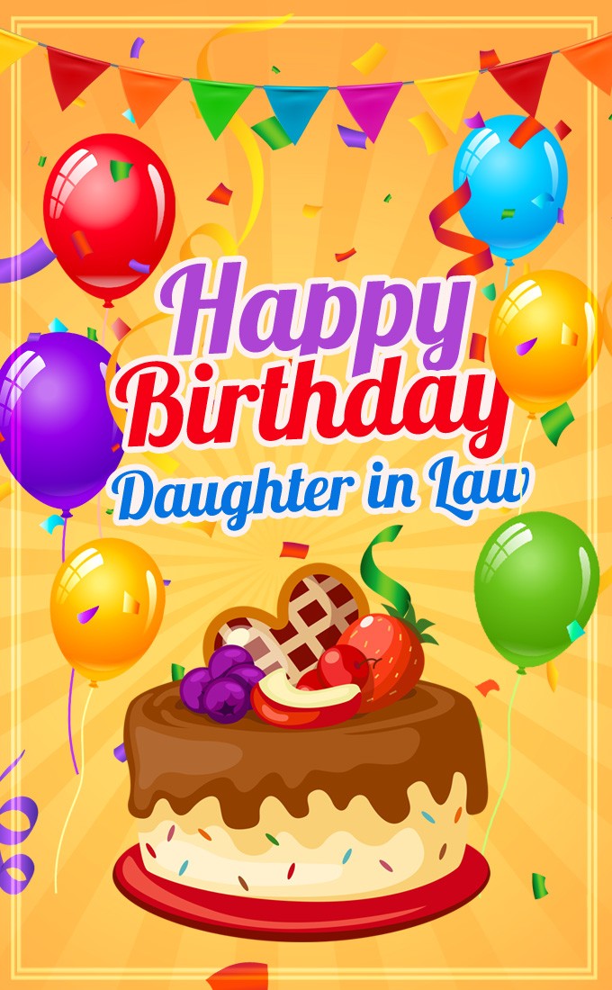 Happy Birthday Daughter in law vertical tall image with cake (tall rectangle shape picture)