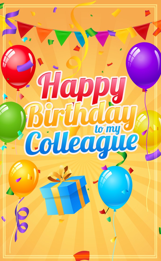 Happy birthday vertical tall image For Colleague with colorful balloons (tall rectangle shape picture)