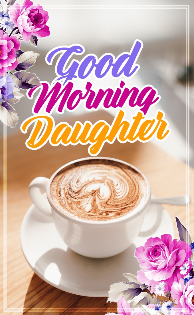 Good Morning Daughter vertical tall picture with cup of coffee (tall rectangle shape picture)