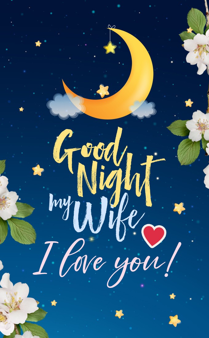 Good Night my Wife, I Love You, vertical tall image with romantic message (tall rectangle shape picture)