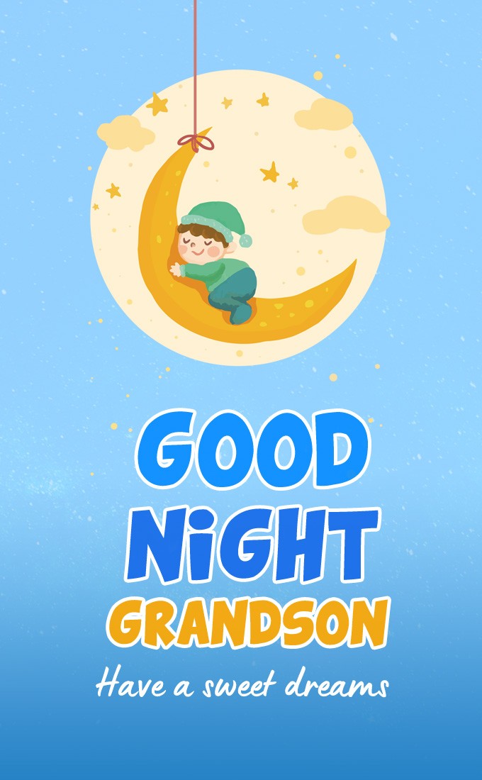 Good Night Grandson picture of a sleeping boy on a crescent moon (tall rectangle shape picture)