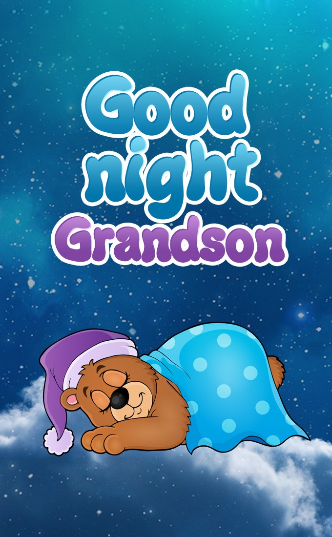 Good Night Grandson vertical tall image with funny cartoon bear (tall rectangle shape picture)