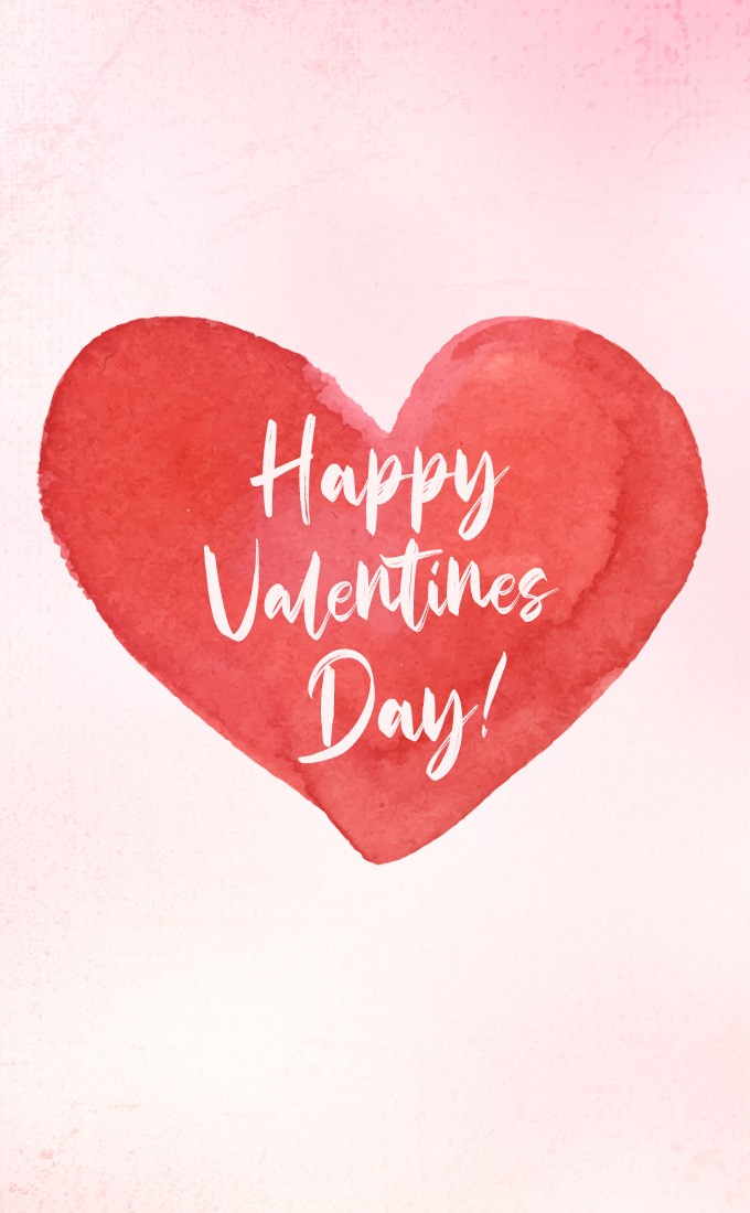 Happy Valentine's Day vertical tall Picture with waterolor heart (tall rectangle shape picture)