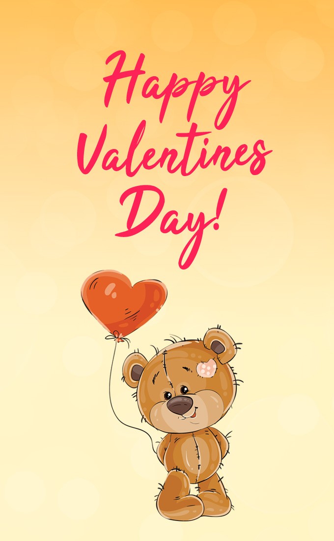 Happy Valentine's Day vertical tall Picture with cute teddy bear (tall rectangle shape picture)