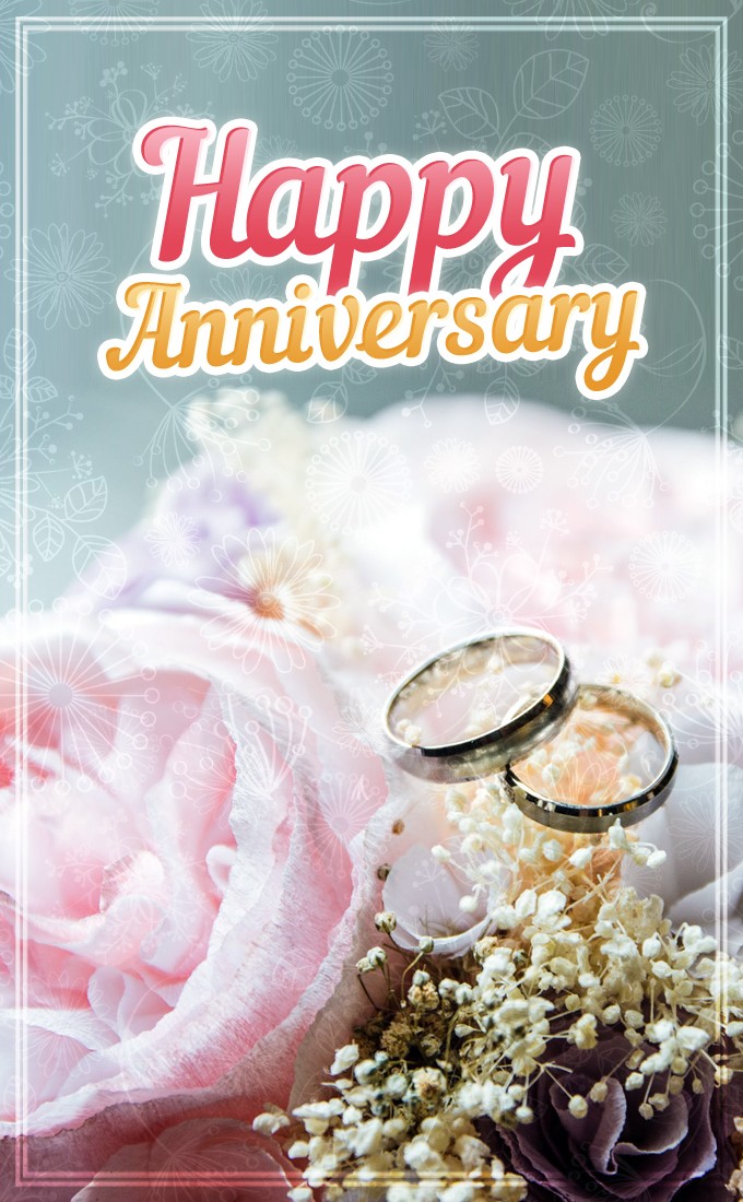 Happy Anniversary Image with wedding rings (tall rectangle shape picture)