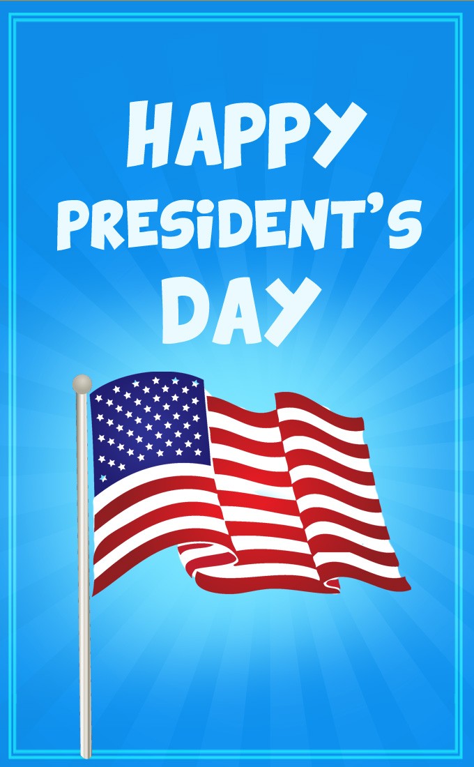 Happy President's Day vertical tall Picture with waving flag (tall rectangle shape picture)