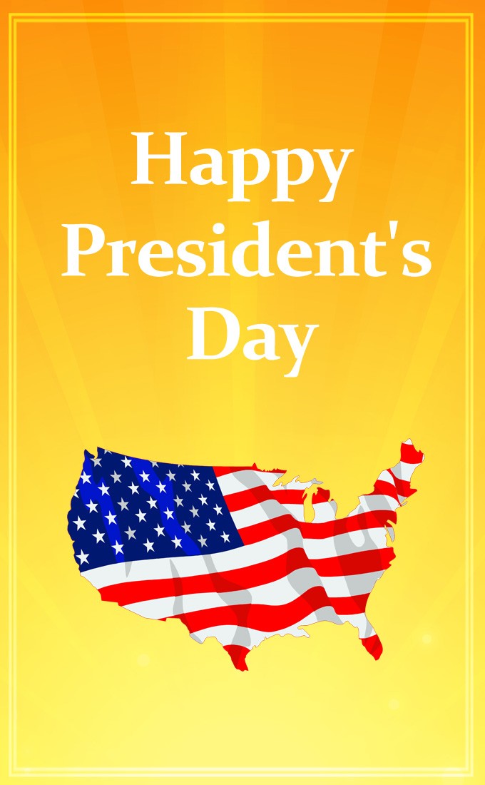 Happy President's Day vertical tall Picture with United States map (tall rectangle shape picture)