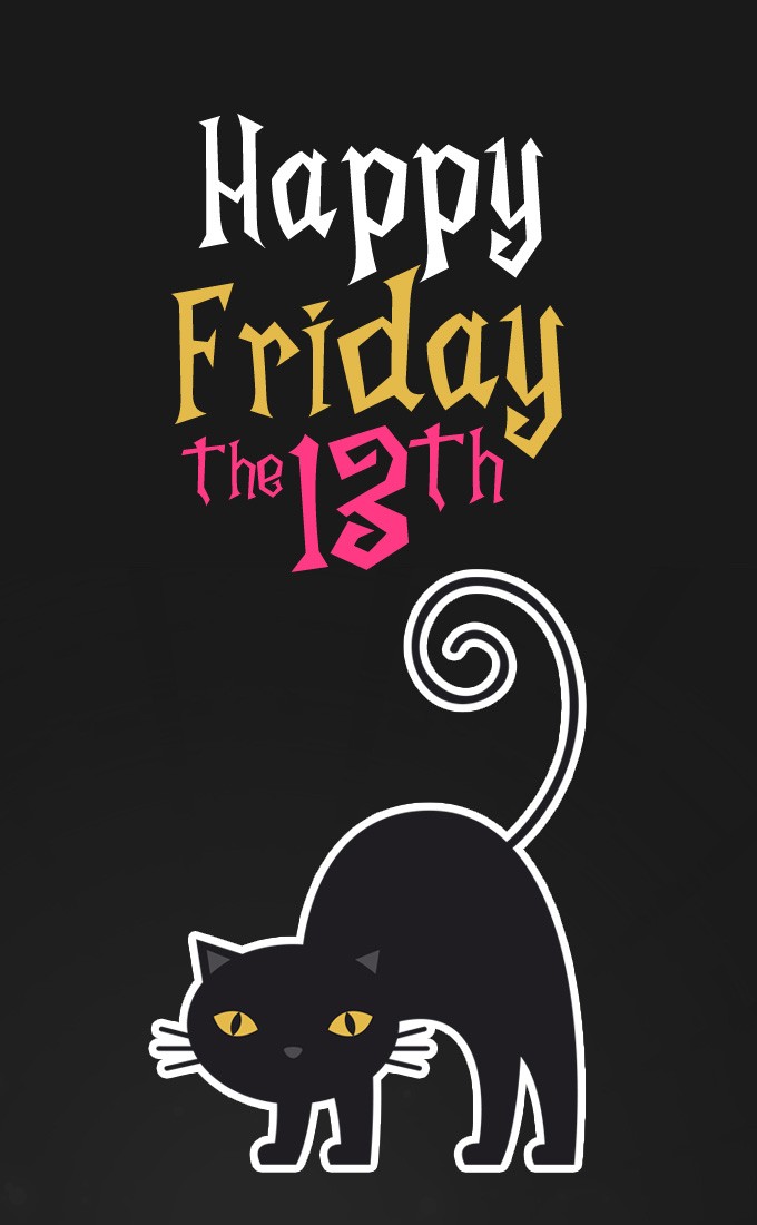 Happy Friday the 13th vertical tall image with black cat (tall rectangle shape picture)