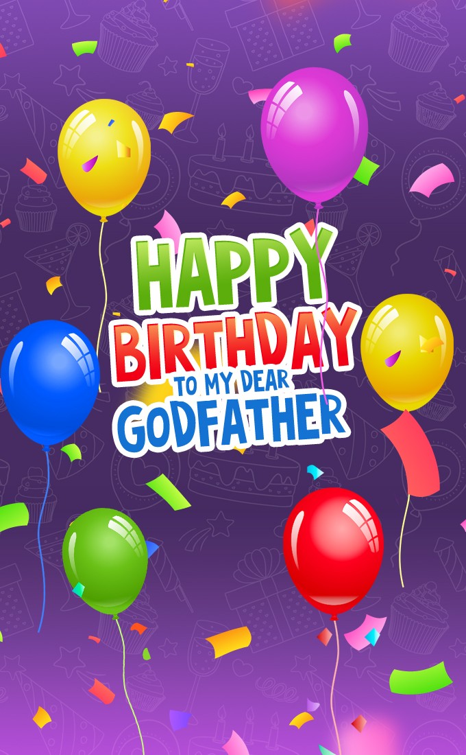 Happy Birthday Godfather vertical tall image with beautiful violet background (tall rectangle shape picture)