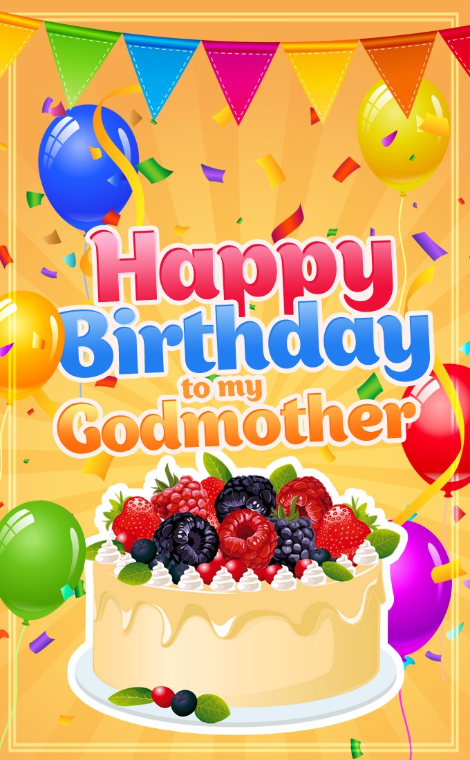 Happy Birthday to my Godmother vertical tall image with colorful balloons (tall rectangle shape picture)