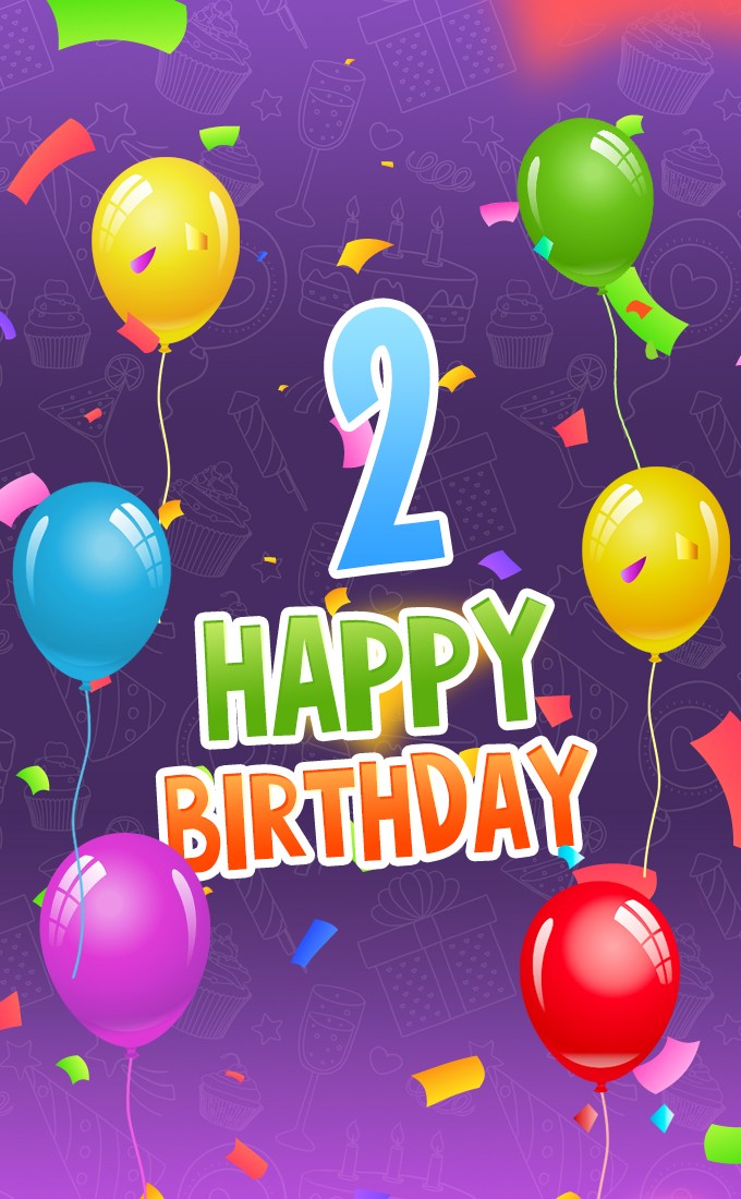 Happy 2nd Birthday vertical tall Image with colorful balloons (tall rectangle shape picture)