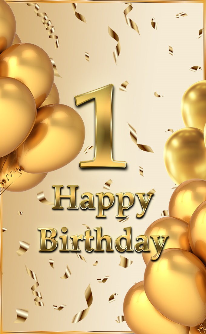 Happy 1st Birthday vertical tall Image with golden balloons (tall rectangle shape picture)