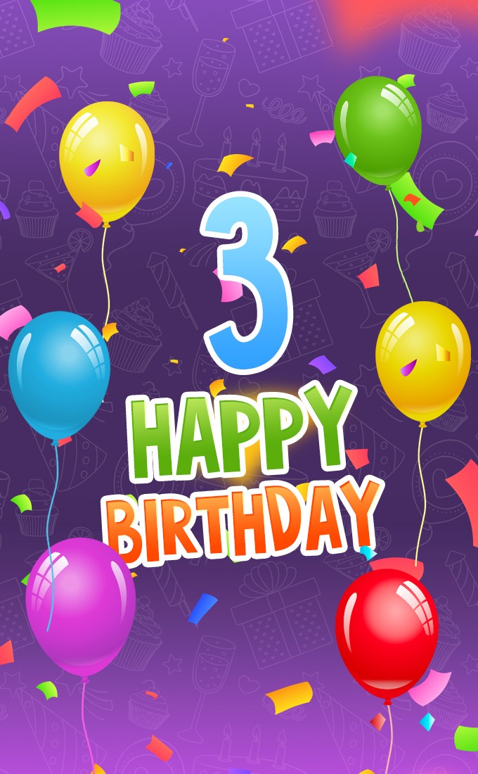 Happy 3rd Birthday vertical tall Image with colorful balloons (tall rectangle shape picture)