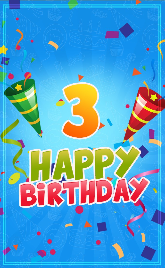 Happy 3rd Birthday vertical tall Image for Boy (tall rectangle shape picture)