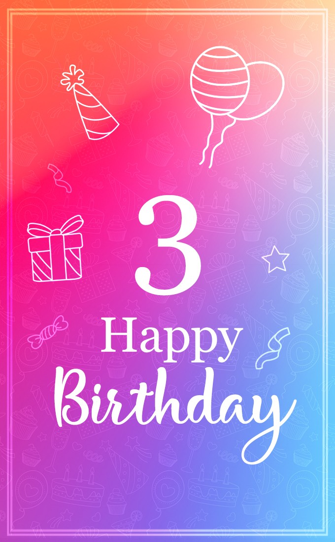 Happy 3rd Birthday vertical tall greeting card (tall rectangle shape picture)