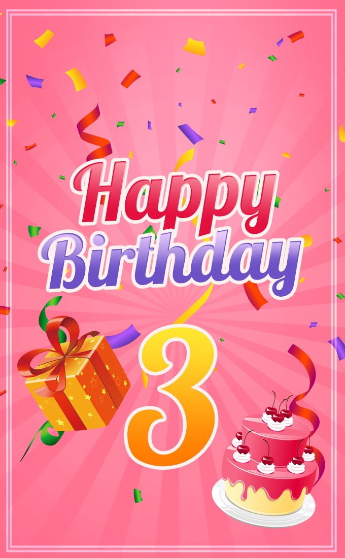 Happy 3rd Birthday vertical tall Image for Girl (tall rectangle shape picture)