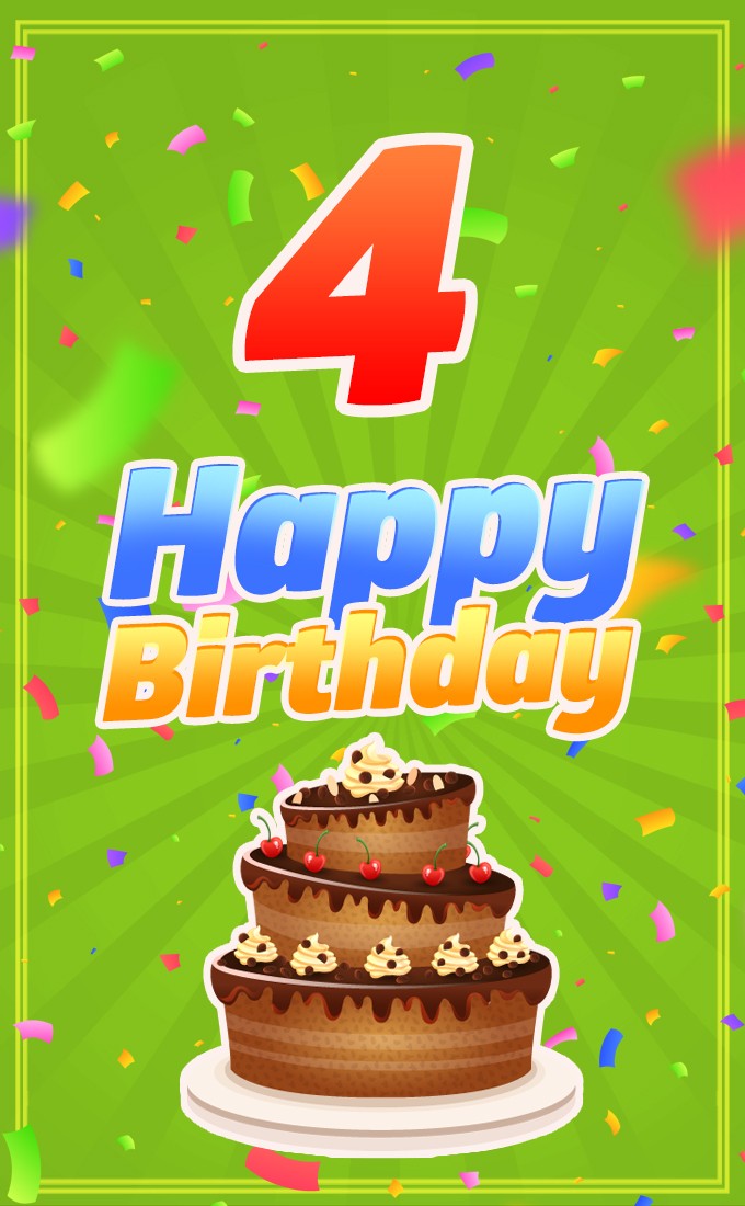 Happy 2nd Birthday Image with cartoon chocolate cake (tall rectangle shape picture)