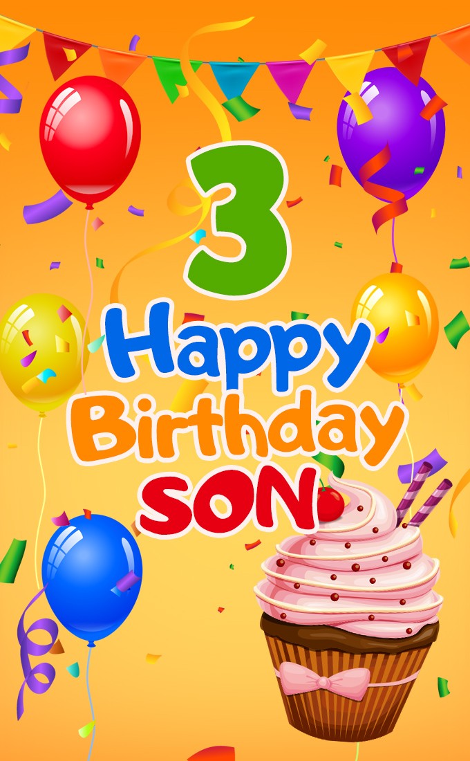 Happy 3rd Birthday Son vertical tall Image with bright yellow background (tall rectangle shape picture)