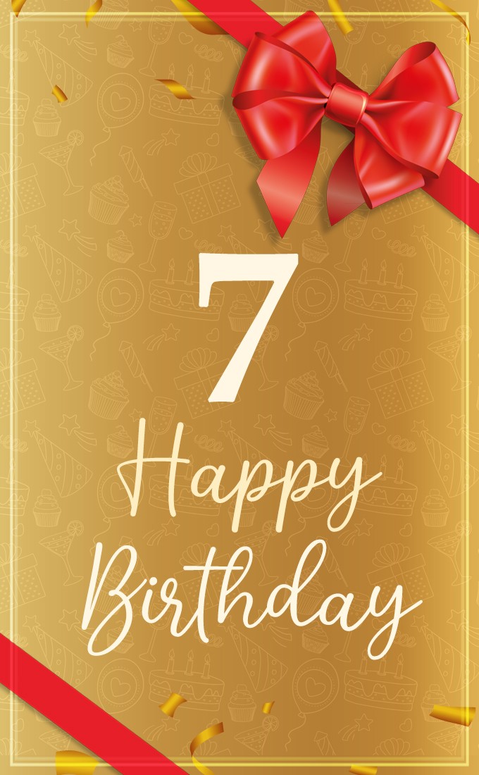 Happy 7th Birthday Image with red bow (tall rectangle shape picture)