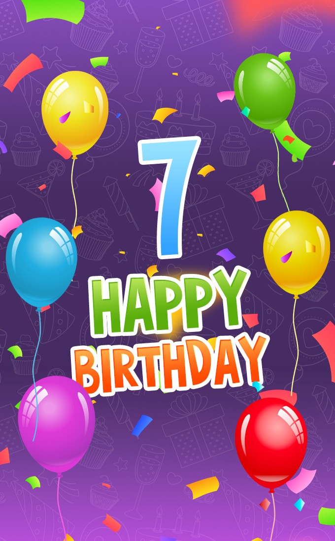 Happy 7th Birthday Image with colorful balloons (tall rectangle shape picture)