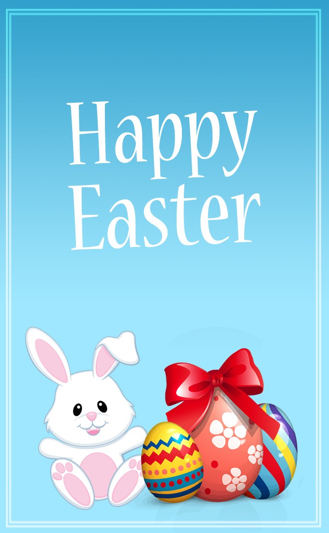 Happy Easter vertical tall Greeting Card with cute rabbit (tall rectangle shape picture)