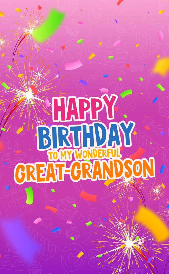 Happy Birthday to my wonderful Great-Grandson vertical tall Image with sparklers (tall rectangle shape picture)