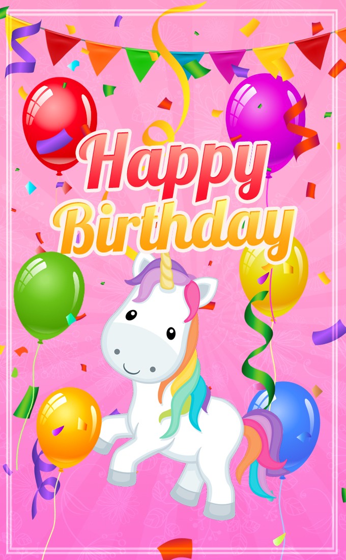 Happy Birthday square shape Image with unicorn (tall rectangle shape picture)