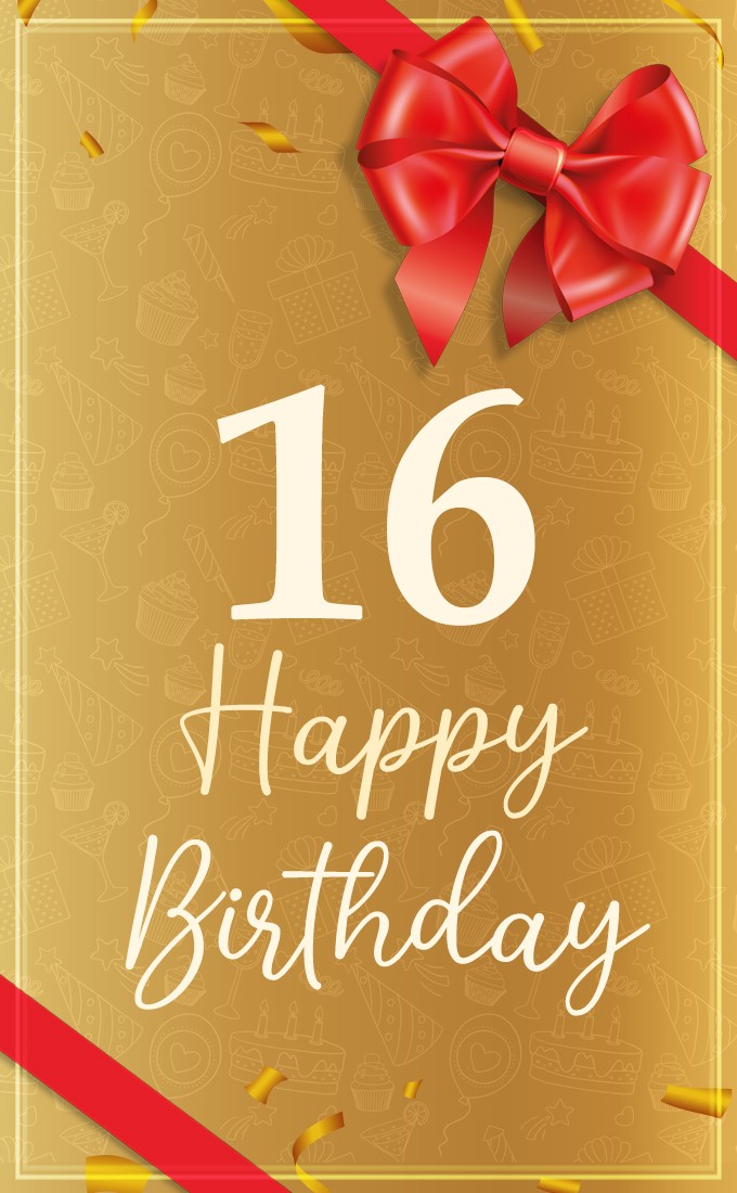 Happy 16th Birthday Image with red bow (tall rectangle shape picture)